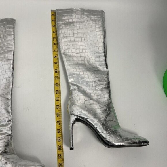 Zara Metallic Laminated Crocodile Embossed Knee High Boots Euro Sz 40 US Sz 9 - Picture 10 of 16